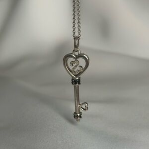 Open Hearts by Jane Seymour Black and White Diamond Key Necklace Sterling Silver